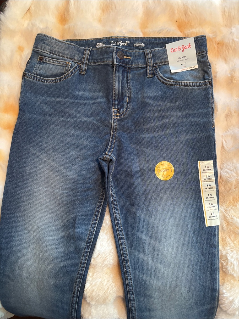 Cat & Jack Boys Skinny Jeans - Blue Denim adjustable waist size 14